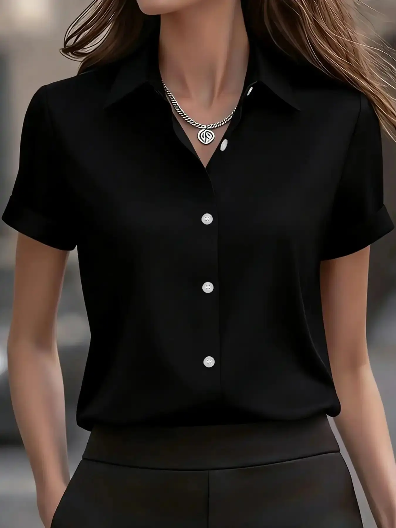 Women's Vibrant Satin Button-Down Button Front Shirt, Business Casual Basic Fitted Collared Up Blouse, Elegant Lady Office Top for Spring, Autumn and Winter Womenswear, Blouses Shirts Tops, effortless layering