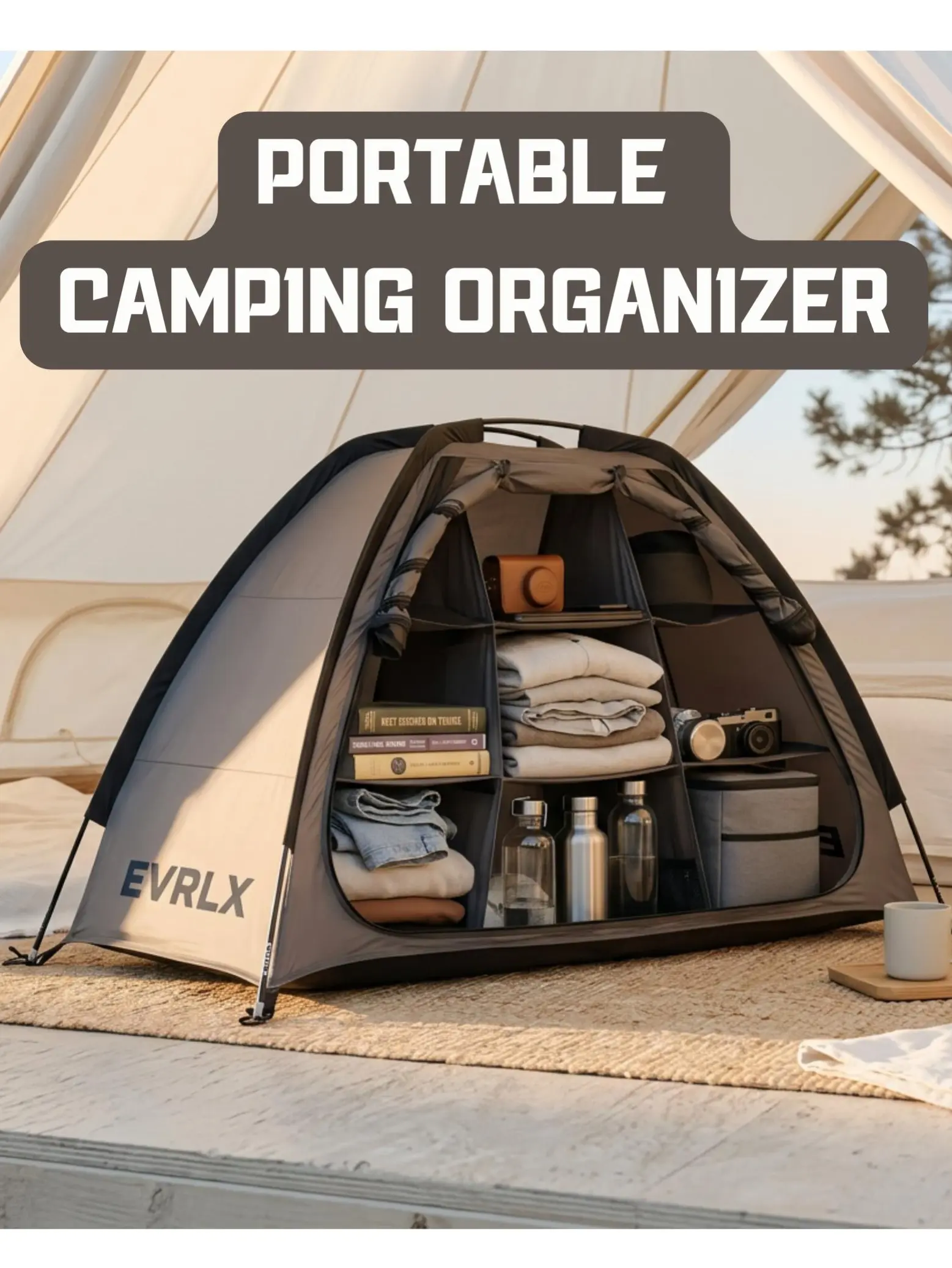 Tent & RV Camping Organizer with Zippered Cover, 9-Shelf Storage. RV Shoe Organizer, Dining Tent Organizer.