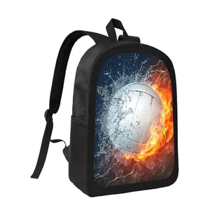 Volleyball-Themed School Backpack - Lightweight Large Capacity with Adjustable Padded Shoulder Straps, Sporty Dynamic Volleyball Print & Flame Design, Durable Zipper Closure, Unisex for & - Ideal for School, Sports, Travel & Daily Use, for Teenager