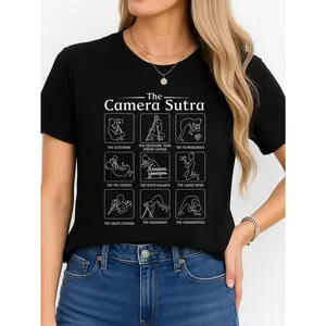 The Camera Sutra T-Shirt Black Photography Humor Gift Personalized Unisex Women's Top Summer Comfortable Breathable Short Sleeve Tee Suitable For All Outfits Made In Usa