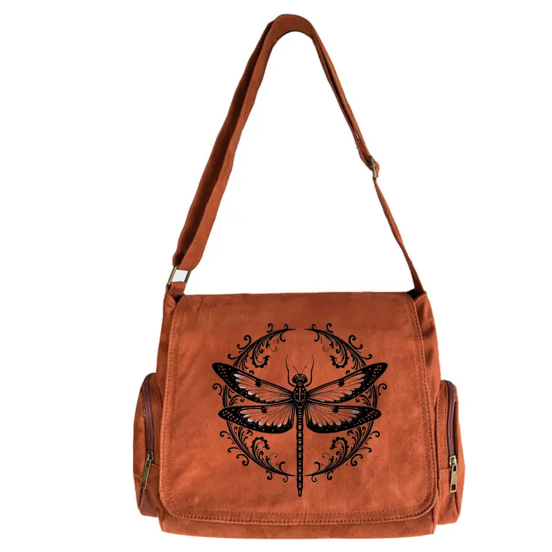 Upgraded fabric, large-capacity flap tote bag featuring a black dragonfly tattoo art pattern—an excellent choice for everyday outings, travel, and shopping, perfect as a gift.