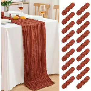18 Pack Terracotta Cheesecloth Table Runner 21.5x120 Inch, Semi Sheer Boho Gauze Cheese Cloth Fabric Table Runners 10 FT Long for Wedding Party Baby Shower Birthday Home Decor