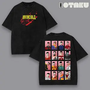 Invincible War Omni-Man Comic Superhero Action Animation Y2K Aesthetic Double Printed Graphic Vintage Wash T-Shirt Unisex Bootleg Tee Hoodie Sweatshirt