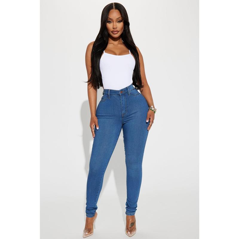 Classic High Waist Skinny Jeans - Medium Blue Wash Classic High Waist Skinny Jeans - Medium Blue Wash