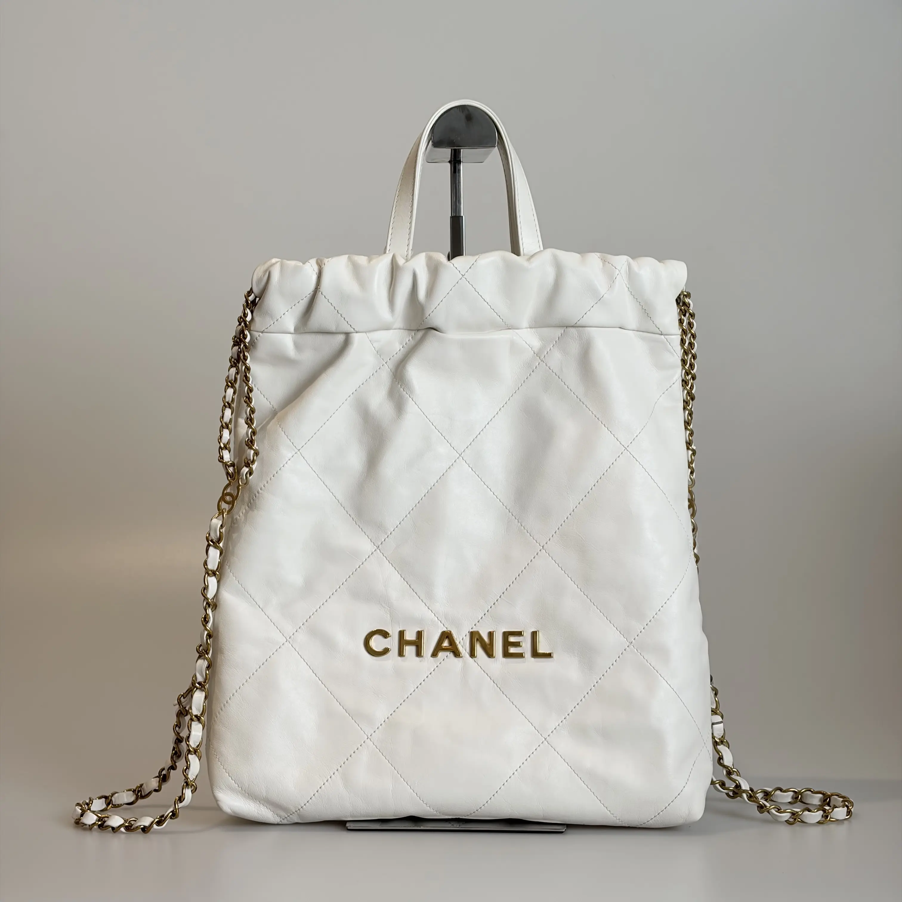 Pre-owned CHANEL Calfskin Backpack 22 White Quilted 98111192 Sold As Is / Final Sale