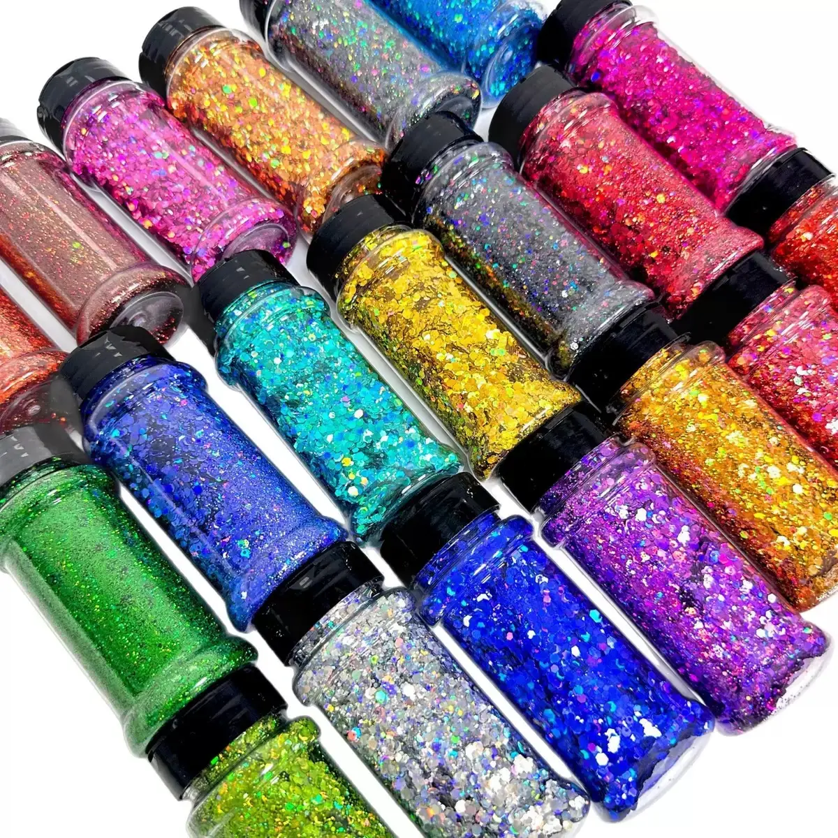 Laser glitter and sequins bottled nail art, colorful glitter powder, DIY nail art.