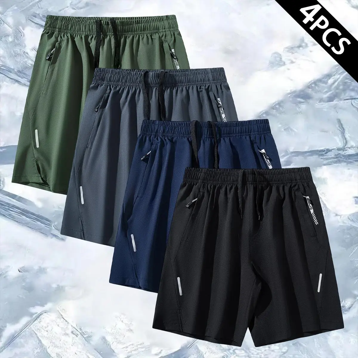 Men's 4-Piece Athletic Shorts - Dry-Fit, Featherweight, Flex, Technical Styles with Sleek Reflective Details, Elastic Waistband for Night Jogging, Gym Sessions, Quick-Dry Fabric for Optimal Performance, Dry-Fit Men's Shorts, Featherweight Men's Shorts