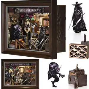 Werewolf Hunter DIY 3D Wooden Puzzle, Jigsaw Puzzles, Dollhouse Photo Frame Ornament, Book End Building Home Decor, Unique Gift Idea