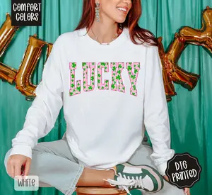 Lucky Long Sleeve Comfort Colors, Trendy Women's St. Patrick's Day Shirt