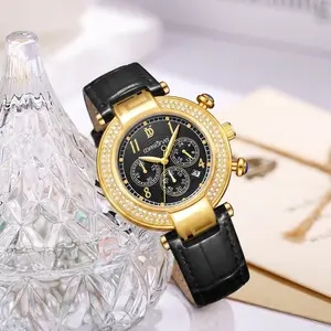 A unisex gold bezel inlaid with luxurious rhinestones, a fashionable sports watch with multifunctional timing and calendar, waterproof, suitable for parties, daily wear, exclusive design, and the best holiday gift hand watch