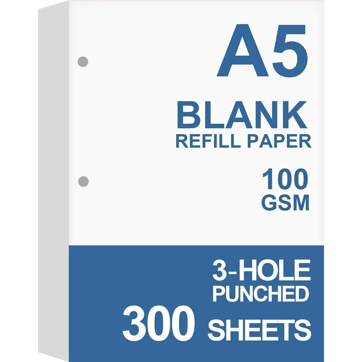 (3-Pack) A5 Filler Paper, 3 Hole Planner Refills, Organizer, Loose-leaf Binder Paper, Total 300 Sheets/600 Pages, 100gsm, Blank, White Paper, 5.8 x 8.2 Inch, 3 Hole Filler Paper, Mini Binder Refills