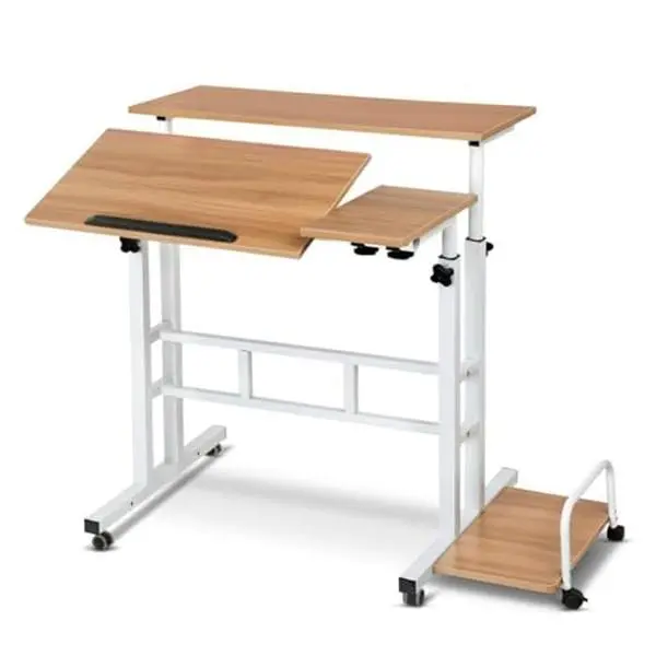 GAOMON Small Standing Desk with Wheels, Mobile Stand Up Desk, Portable Standing Table on Wheels for Walking Pad, Rolling Computer Desks Adjustable Height for Home Office School Light Walnut