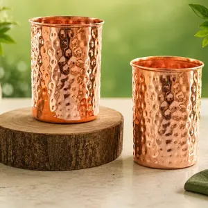 Pure Copper Tumblers for Drinking - Ayurvedic Health Pure Copper Cups – 2 pcs. set - 250 ml.(8 fl oz) (Hammered)
