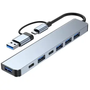 7 in 1 USB Hub, USB Port Adapter, Hub with 4 USB 2.0 Ports & 2 USB-C Ports & 1 USB 3.0 Port, Multiport USB Hub for MacBook Pro Air & PC/Laptop/Tablet, Type C Ports