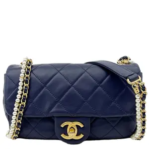 Pre-owned CHANEL Leather Crossbody Bags Pearl Crush Flap Mini Quilted Lambskin Chain Crossbody Bag Blue