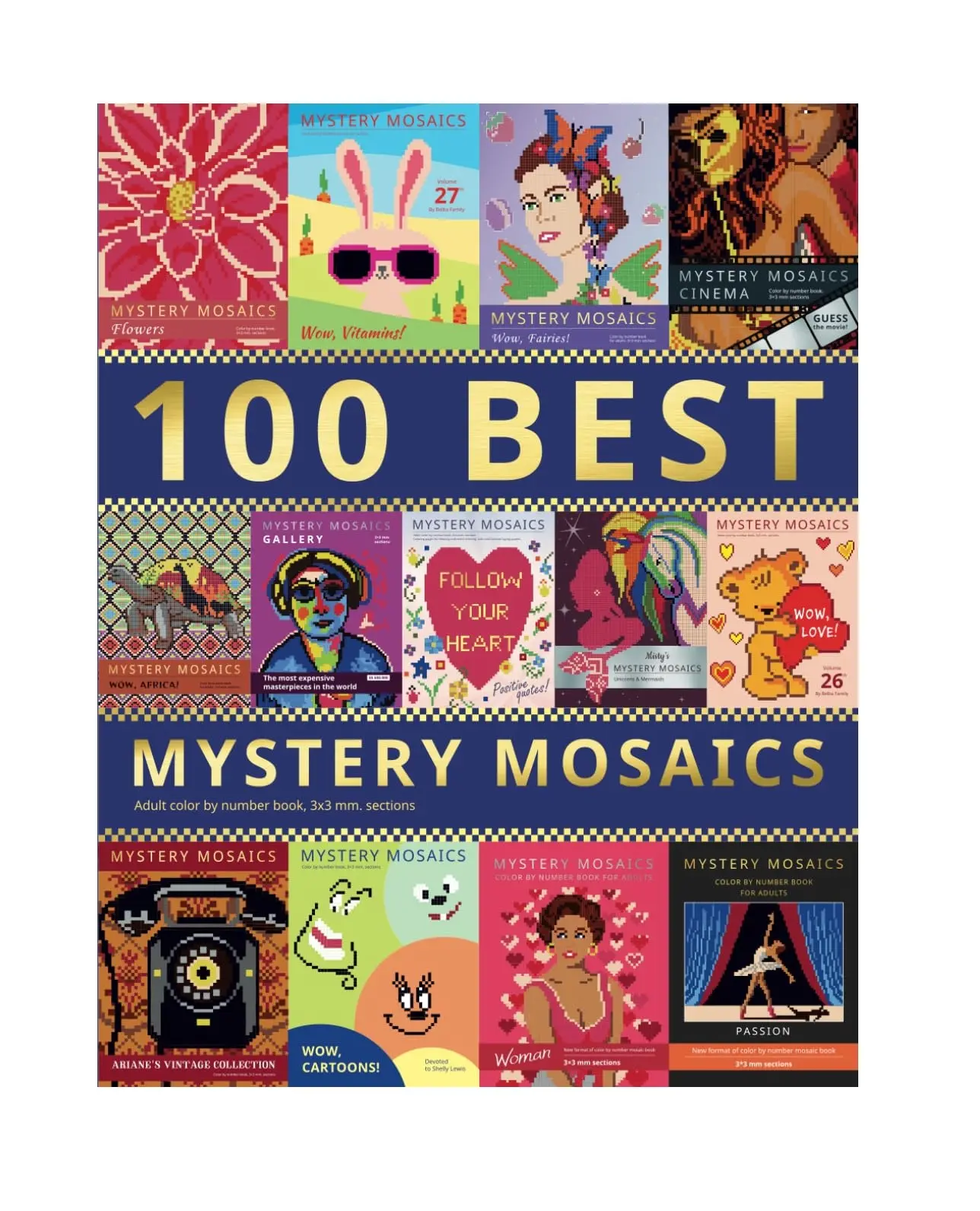 100 Mystery Mosaics Adult Color-by-Number Coloring Gift Book, Art Activity Book for Teens & Adults (Compatible with Marker Pens)