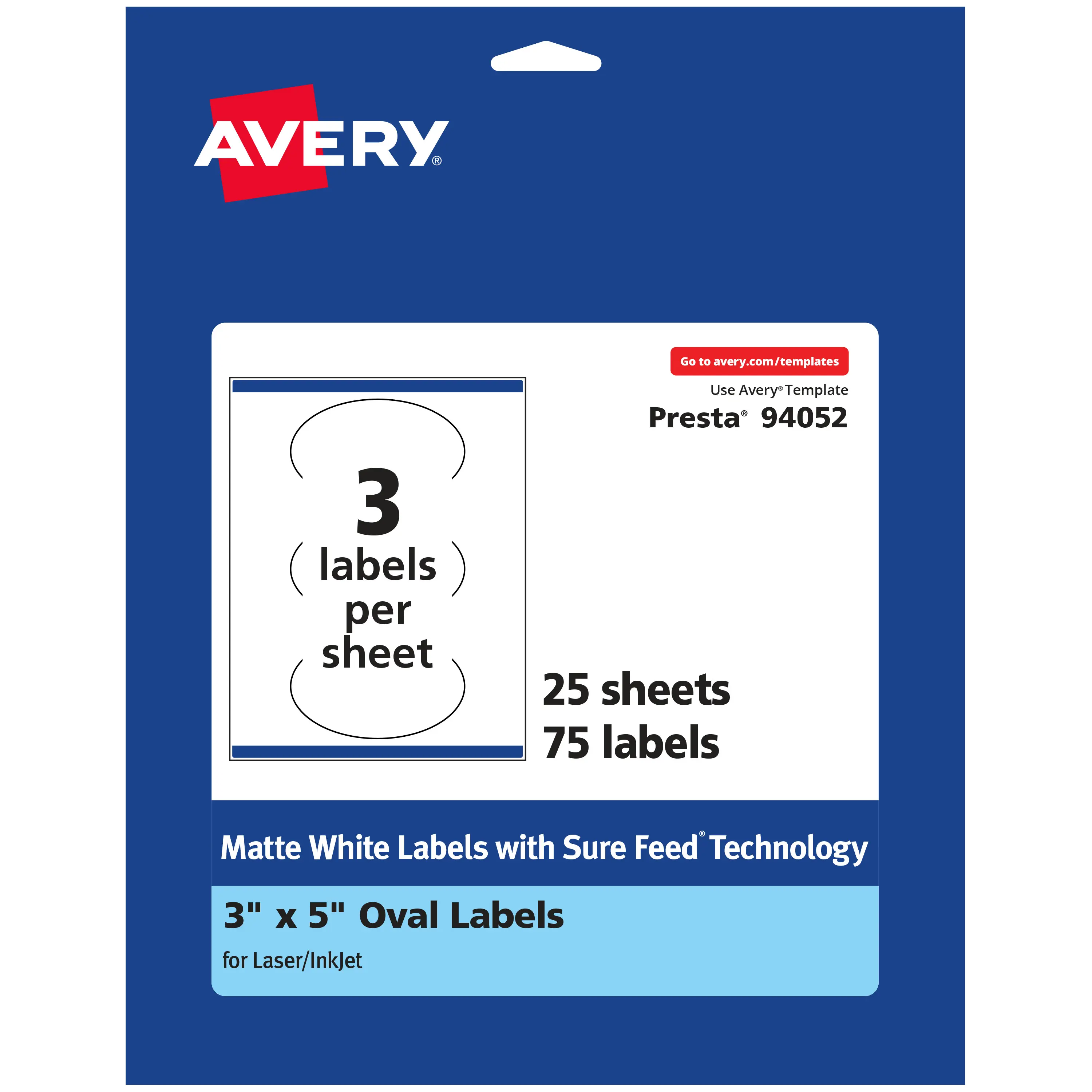 Avery Matte White Oval Labels, 3" x 5"