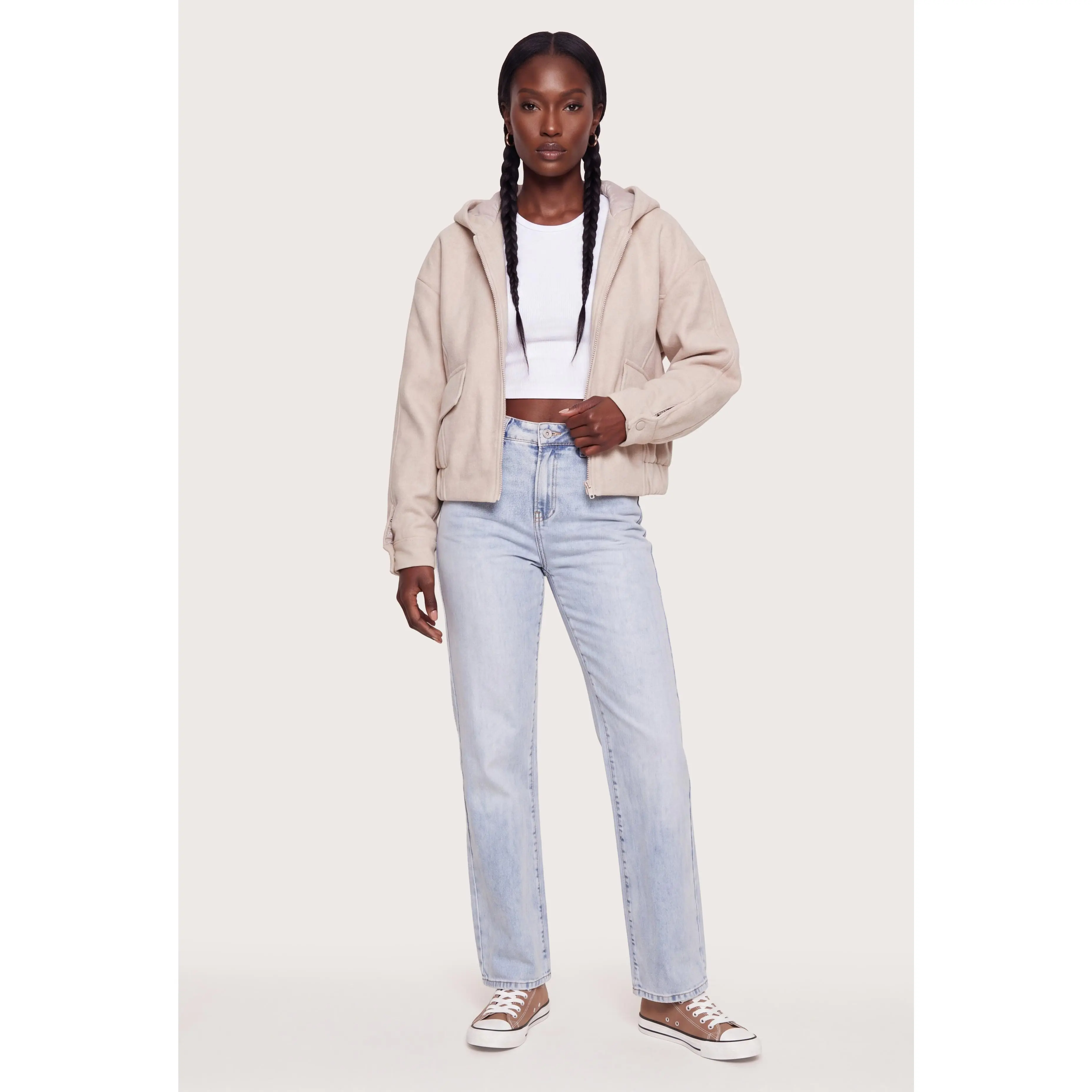 Slant Pocket Zip Front Hooded Bomber Jacket
