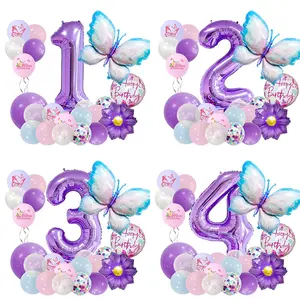 1set Mixed Purple Daisy Foil Balloons Set with Numbers 0-9 - Perfect for Birthday Parties, Anniversaries, Festival Celebrations, Gatherings, Outdoor Party Decorations, Decorative Balloons for Background Wall & Event Supplies