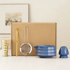5-Piece Matcha Tea Set, Gradient Color Ceramic Matcha Bowl, Traditional Matcha Making Tools, Unique Design, Perfect for Tea Lovers, Matcha Bowl Spout, Matcha Whisk, Tea Scoop, Classic, Matcha Kit Set