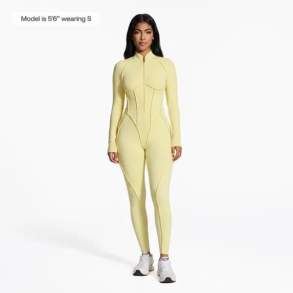 BetterMe Women's Long Sleeve Zip-Front Open-Back Catsuit, Full-Length Compression Jumpsuit for Workout Yoga Gym Activewear