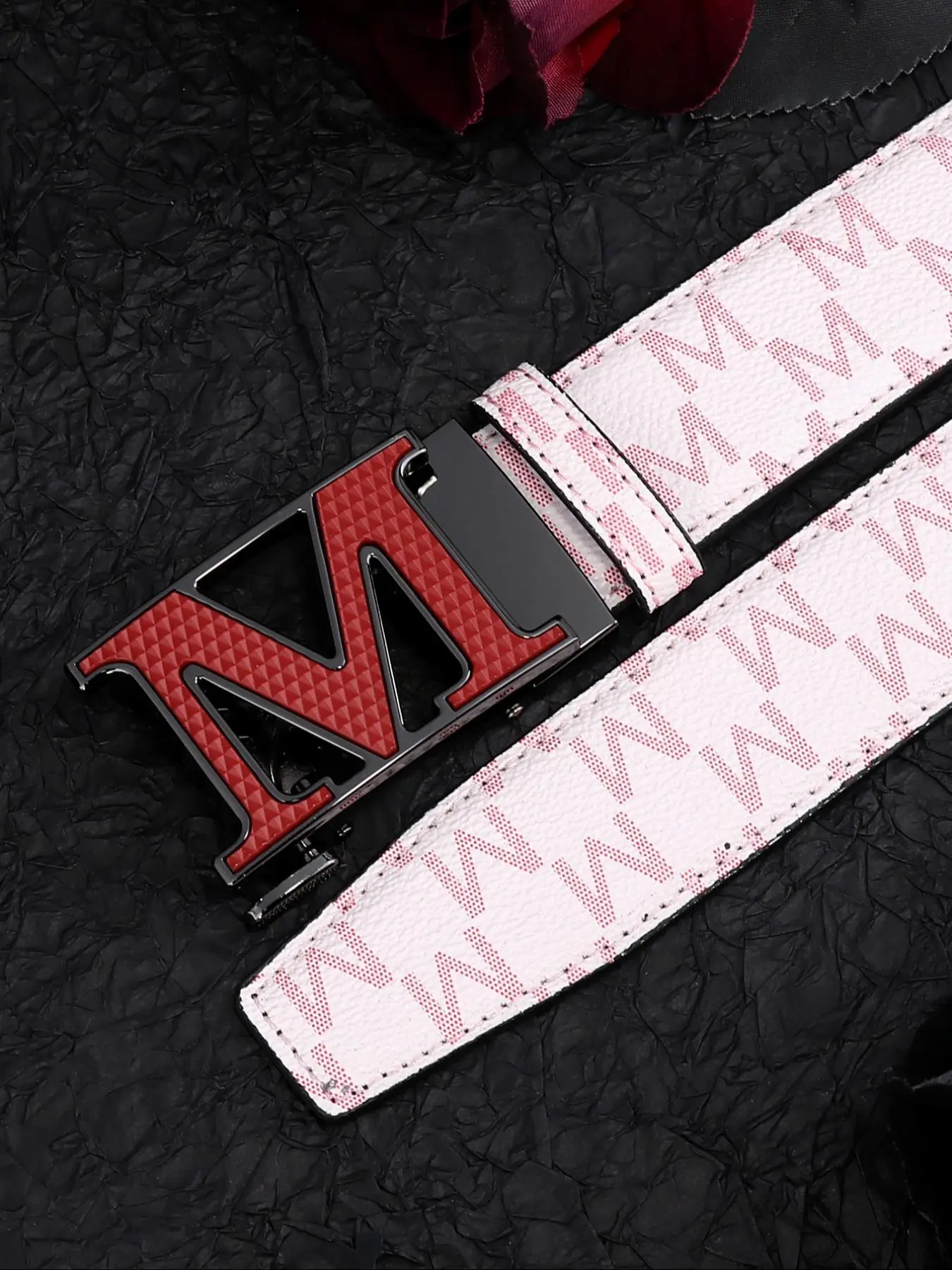 Men's Business Fashion Letter Design Belt, Casual Alphabet Print