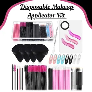 Disposable Makeup Applicator Kit – Mascara Wands, Lip Brushes, Powder Puffs & Mixing Palette with Storage Box, Perfect Christmas Gift