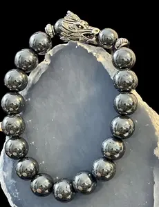 Hematite (8mm) Dragon Head Bracelet | Protection, Wisdom, Longevity