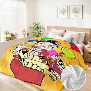 Cozy Betty Boop Blanket 90x108 Queen, Cute Vintage Cartoon Fleece Throw, Soft Girls Bedroom Decor, Aesthetic Bedding Gift for Her