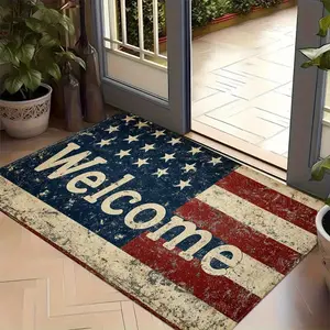 Vintage American Flag Welcome Mat, Patriotic Print, Non-Slip Backing, Absorbs Dust and Moisture, Easy to Clean, Ideal for Entryway Decor