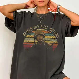 Never Go Full Retrd Shirt, Movie Tropic Thunder Quote Vintage Tshirt, Movie Merch, Graphic Tee, Soft Cotton