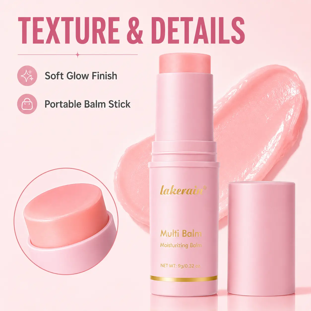 Pink Collagen Multi Balm Stick (3 Pcs) - With Hyaluronic Acid, Sunflower Seed Oil, Hydrating Dewy Glow Beauty Balm for Face, Lips, Cheeks, Neck & Under Eyes