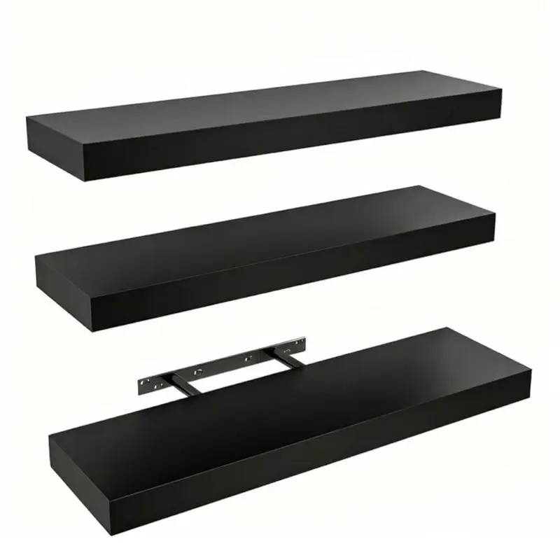 3 Pack Rustic Wood Floating Shelves Set, Heavy Duty Wall Mounted Shelves with Invisible Steel Brackets, Non-Sagging Wider Storage Display Shelf for Bedroom, Kitchen, Bathroom, Living Room Decor