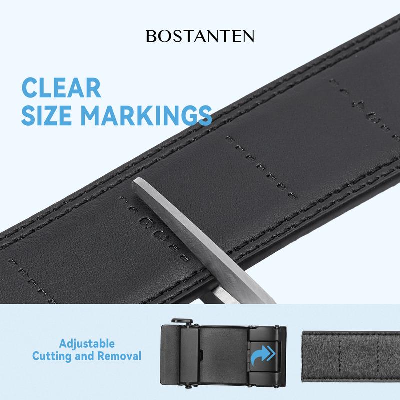 [Valentine's Day Gift] BOSTANTEN Mens Belt Leather Ratchet Easy Release Belt For Men Designer Belt Dress and Casual with Adjustable Buckle for Men's Wear Gift Textured Fathers Gift