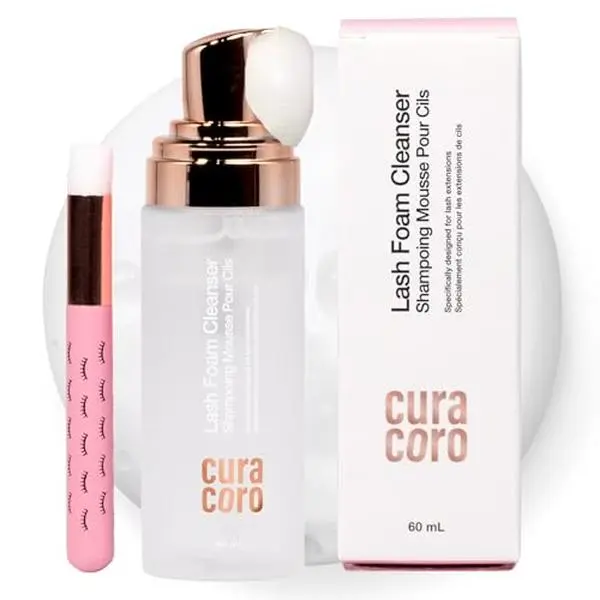 CURACORO Lash Shampoo 60ml (Unscented), Eyelash Extension Foam Cleanser | Eyelash Shampoo for Dry & Sensitive Skin, Gently Removes Waterproof Makeup for Professional & Home Use