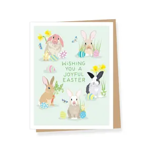 Spring Bunnies And Eggs Easter Card