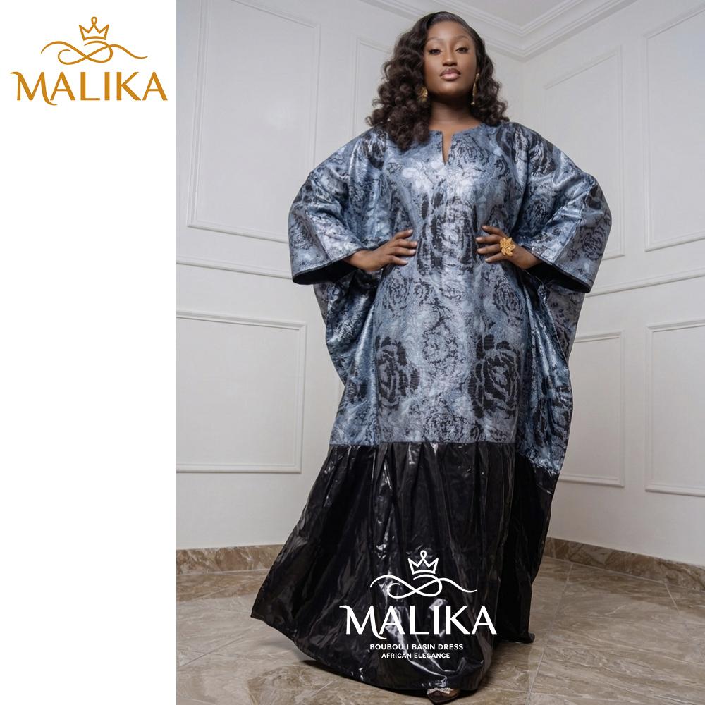 Black Brocard Bazin Boubou Dress With Scarf Nigerian French Elegant Women Dress Material Decoration For Evening Party Robe