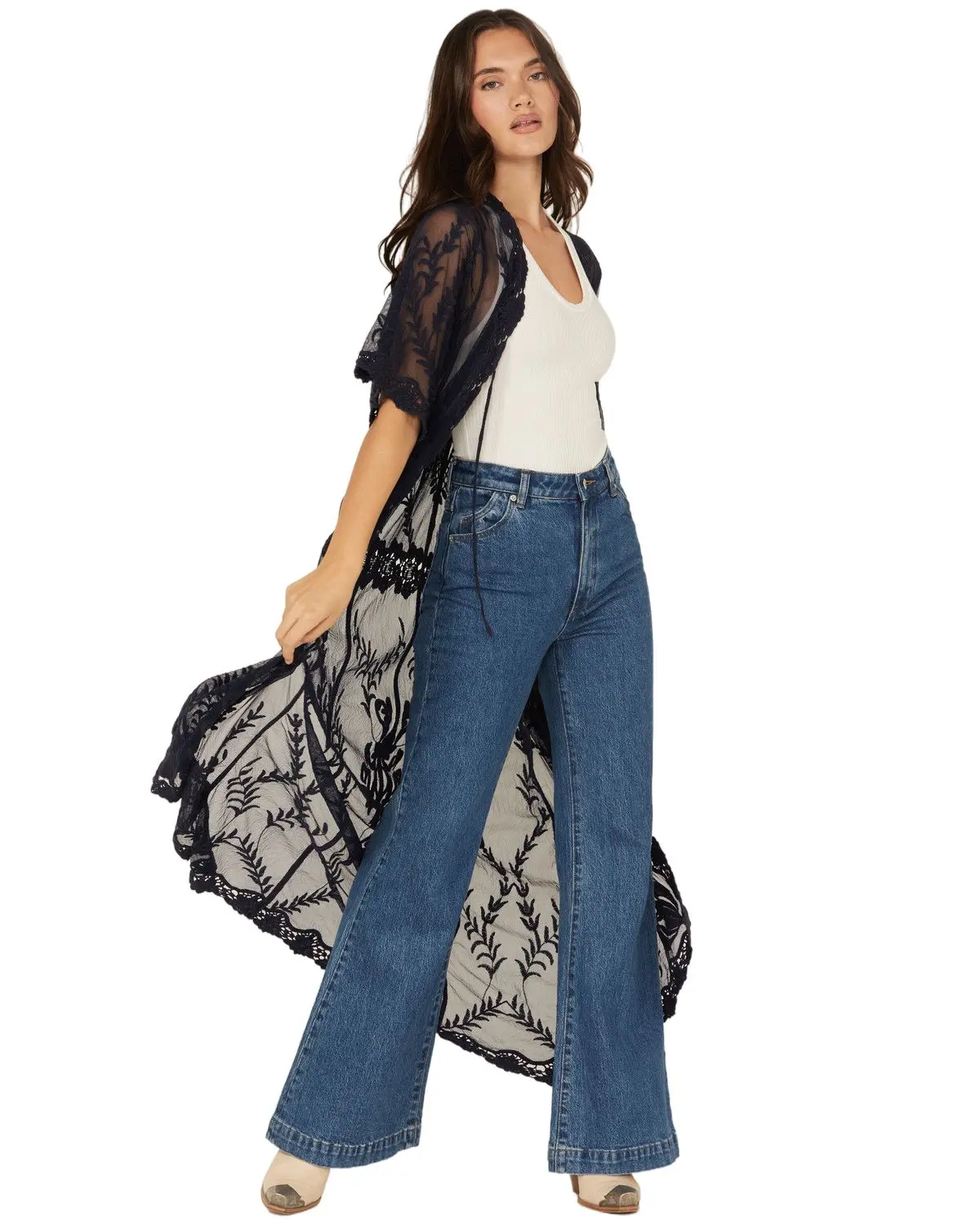 Shyanne Women's Women'S Embroidered Mesh Kimono - Swho24v67-Ind