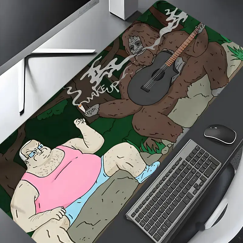 Funny Bigfoot Guitar Cartoon Design Large Gaming Mouse Pad,Aesthetic Desktop Drotection Pad,Washable Rubber Pad Non-Slip Lock Edge Multi-Size Mouse Pad Suitable For Home Office,Home Office Accessory,Good Gift for Family and friends,