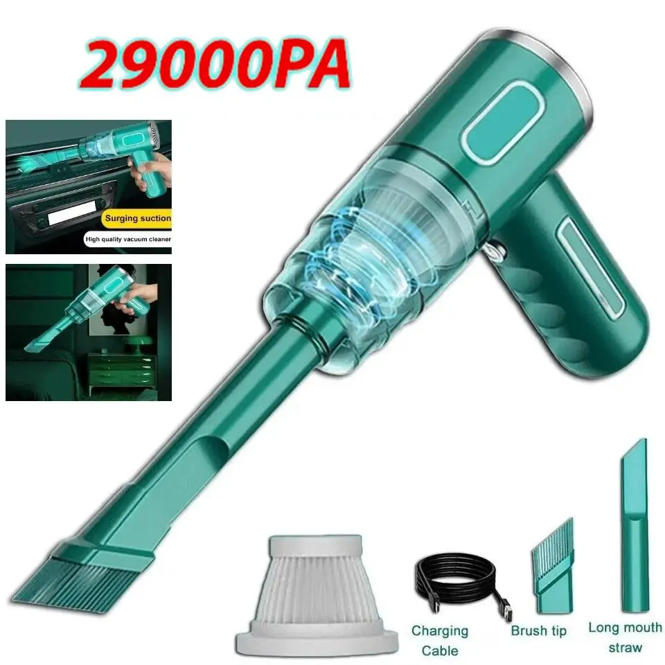 Cordless Handheld Vacuum 29000PA Strong Suction, Mini Portable, 120W Motor, USB Rechargeable, Washable Filter, 3 Nozzles for Car Home Pet & Hard-to-Reach Areas