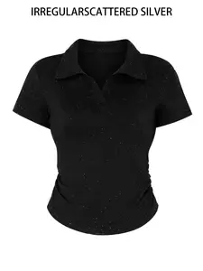 Summer Silver Sequins Street Style Y2K Women's Short Sleeve T-Shirt, Casual Commuter, Fashion Slim Fit, Versatile Trend