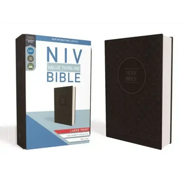 NIV, Value Thinline Bible, Large Print, Imitation Leather, Gray/Black - Imitation Leather