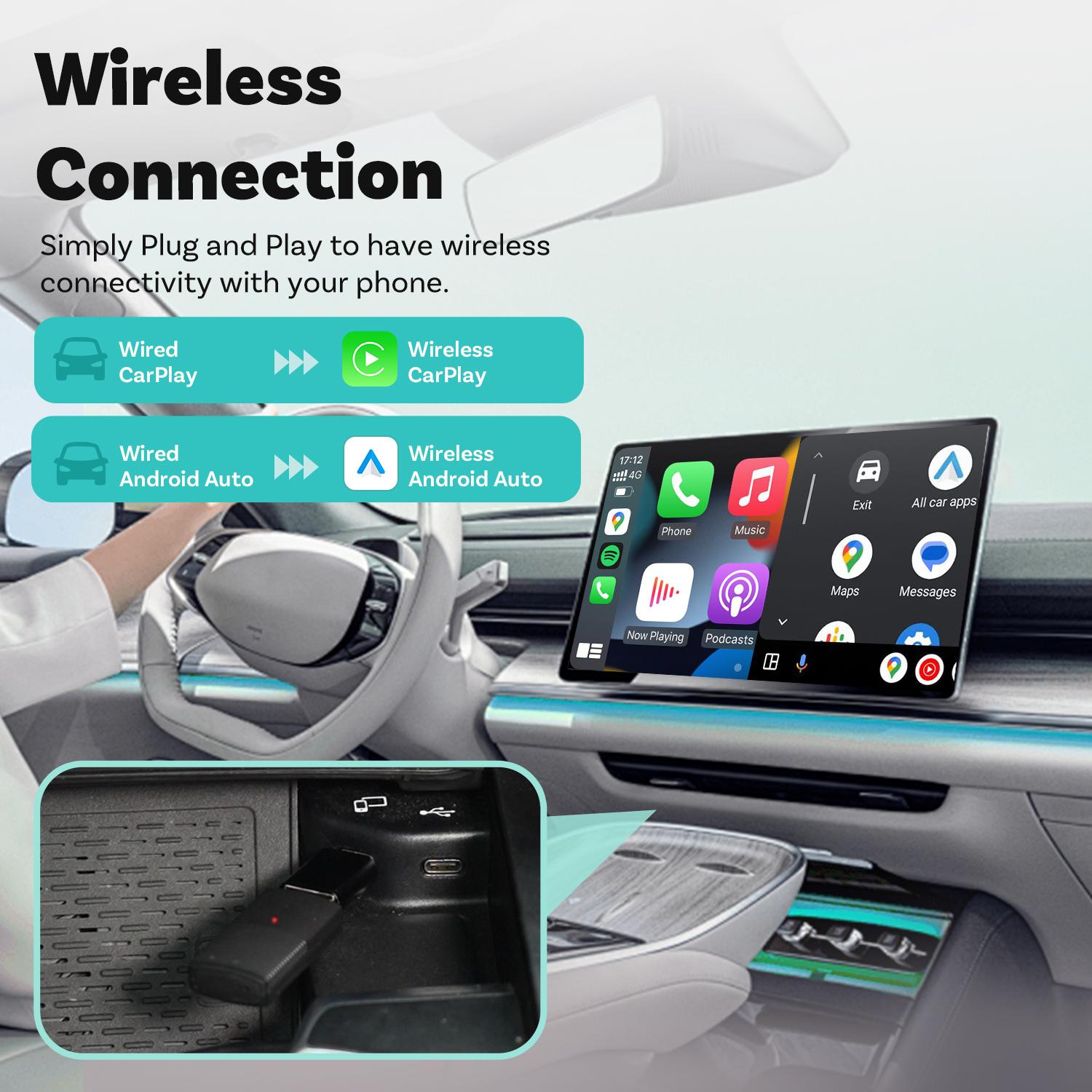 OTTOCAST Wireless Apple CarPlay Adapter for Factory Wired Cars from 2016 Onwards - 2-in-1 Wireless CarPlay & Android Auto Adapter Easier Connectivity Compatibility Stable, Faster, Automotive