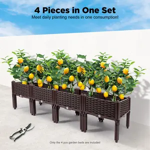 CECNST 4-Pack Raised Garden Bed Elevated Planter Box for Vegetables Herbs Flowers Patio Balcony Garden Durable PP for Home Gardeners