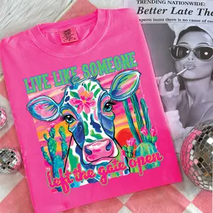 Live Like Someone Left the Gate Open Neon Pink Comfort Color Unisex Graphic Tee