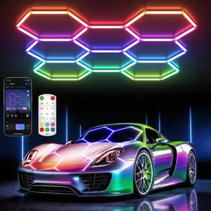 HYPERLITE RGB Hexagonal Honeycomb Light, Modular Garage Light System, Smart LED Hexagon Garage Lights for Ceiling or Wall, DIY Color Lighting Panels with Music Sync, Remote Control, Decorative Honeycomb Light for Garage, Gaming Room, Party Spring Glowup