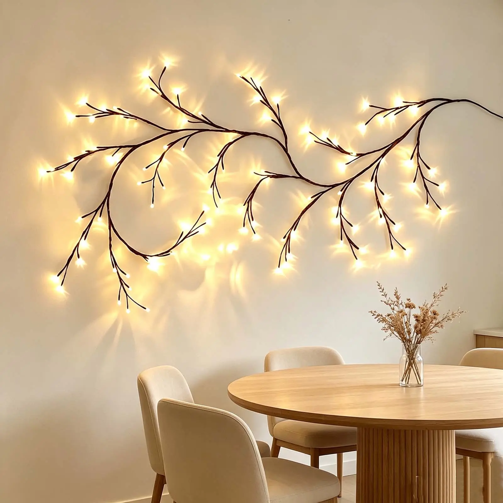 6Ft Flexible LED Willow Vine Branch Lights for Wall with Remote Control, 8 Modes Warm White Bendable DIY Tree Branch Fairy String Lights, Plug in Cozy Night Light for Bedroom Living Room Background