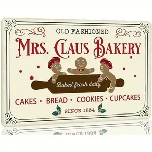 Aluminum Vintage Gingerbread Christmas Wall Art Mrs Claus Bakery Decor for Kitchen Cafe Farmhouse Indoor Outdoor Holiday Season