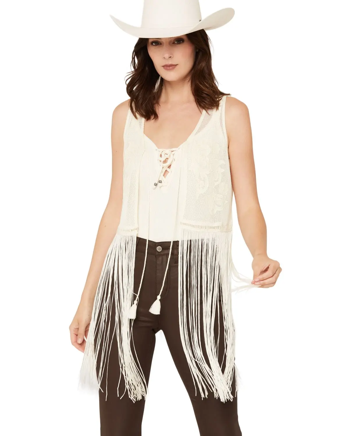 Idyllwind Women's Women'S Rhea Embroidered Mesh Fringe Vest - Iwsu26v1-Crm