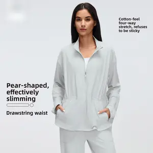 New Drawstring Waist Stand Collar Jacket, Casual Loose Versatile Coat for Yoga & Fitness